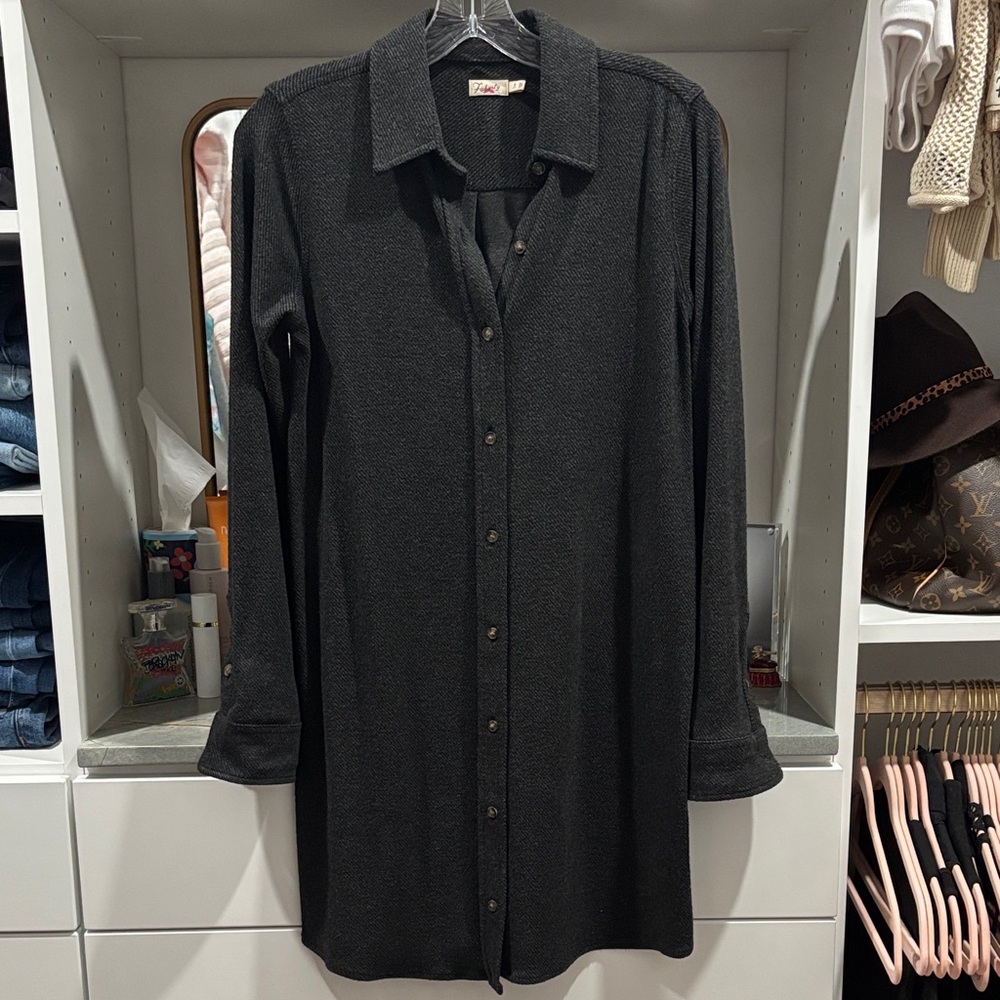 Grey Faherty Button-Up Shirt Dress